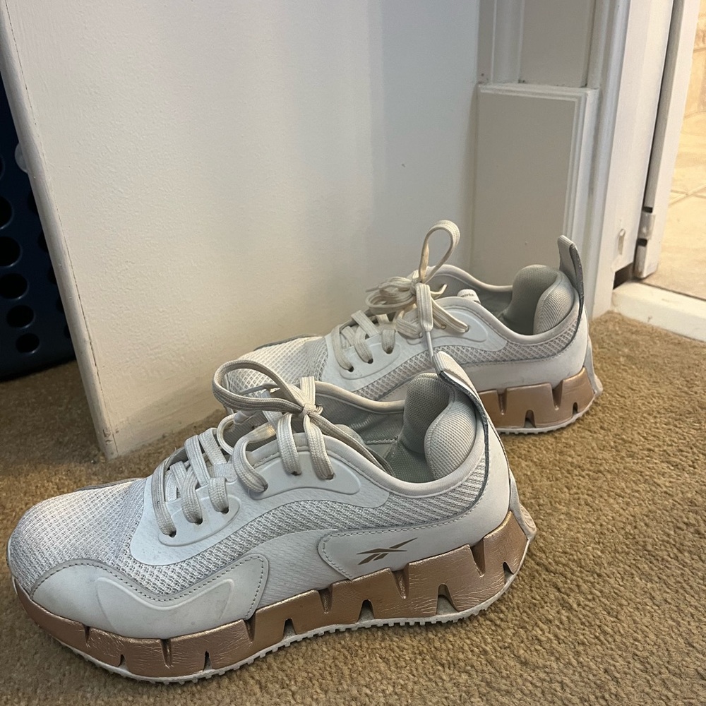 Reebok White and Gold Athletic Shoes